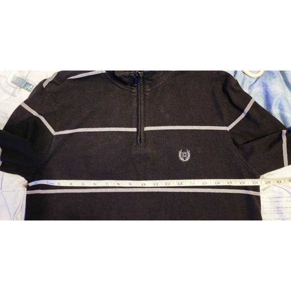 CHAPS Men's Pull Over Polo Shirt 1/4 Zip Long Sleeves Black & Gray Strip… - Picture 4 of 9